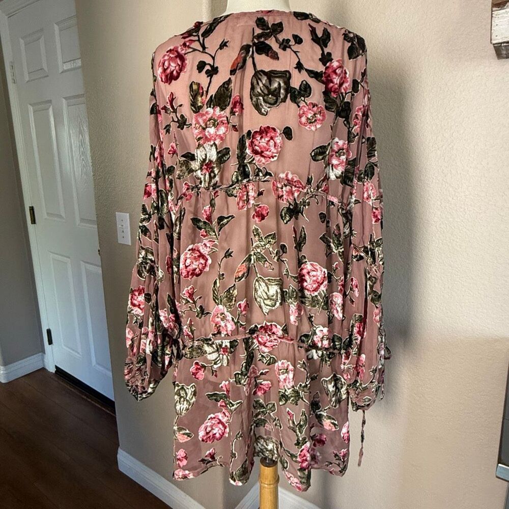 Free People Juliet Velvet Floral Balloon Long Sleeve Kimono Multicolor One Size - Picture 8 of 13